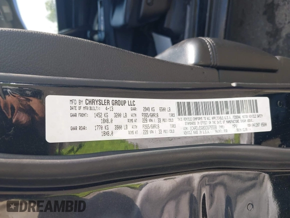2013 Dodge Durango Crew with VIN 1C4RDJDG8DC675558, listed as a IAAI auction lot 42466777 with 160,407 mi miles and . Bid and sale history available at DreamBid. Image 9.