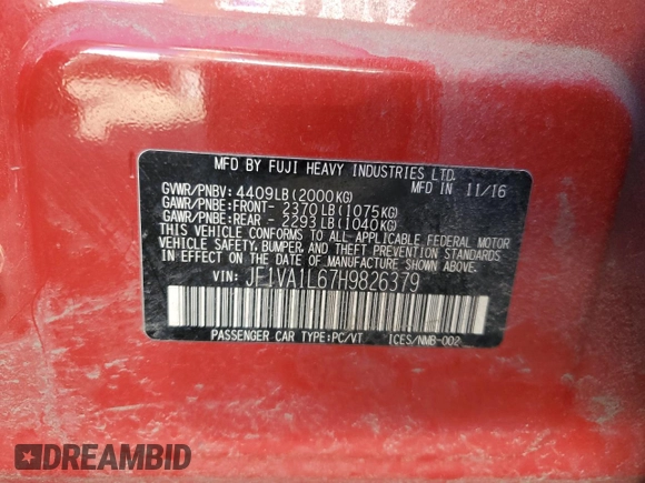 2017 Subaru WRX Limited with VIN JF1VA1L67H9826379, listed as a Copart auction lot 46423175 with 101,538 mi miles and Salvage Title. Bid and sale history available at carsss.com. Image 14.