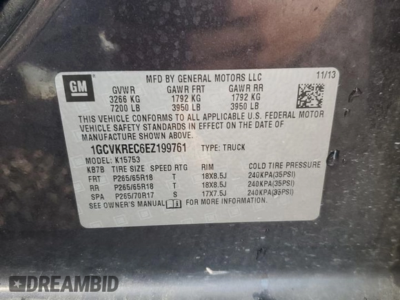 2014 Chevrolet Silverado 1500 LT with VIN 1GCVKREC6EZ199761, listed as a Copart auction lot 56649545 with 176,908 mi miles and Clean Title. Bid and sale history available at DreamBid. Image 12.