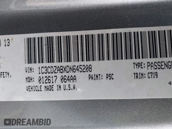 2013 Dodge Avenger SE with VIN 1C3CDZABXDN645208, listed as a IAAI auction lot 41187722 with 81,508 mi miles and . Bid and sale history available at carsss.com. Image 9.