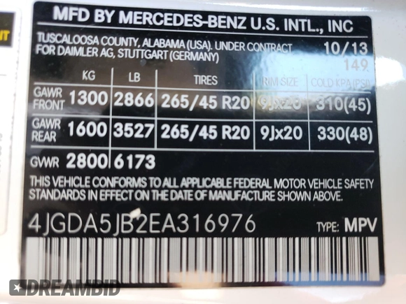 2014 Mercedes-Benz M 350 z VIN 4JGDA5JB2EA316976, wystawiony jako Copart lot #47049235 z przebiegiem 124 303 mil mil oraz Szkoda całkowita • Salvage title. Historia ofert i sprzedaży dostępna na DreamBid. Obrazek 13.