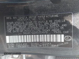 2016 Lexus ES with VIN 58ABK1GG0GU004813, listed as a IAAI auction lot 42114069 with 111,622 mi miles. Bid and sale history available at carsss.com. Image 9.