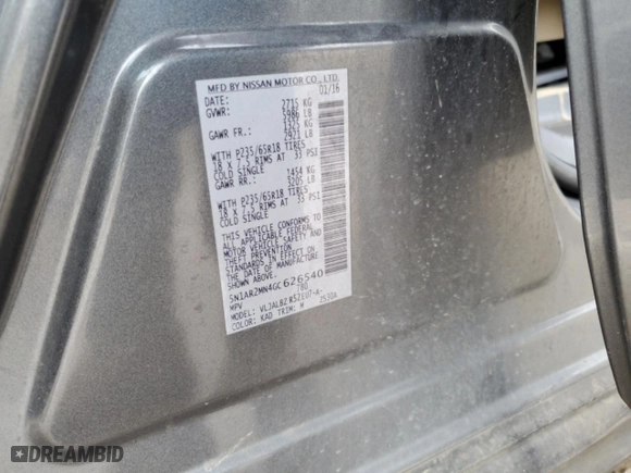 2016 Nissan Pathfinder S with VIN 5N1AR2MN4GC626540, listed as a Copart auction lot 79306724 with 127514 miles and Salvage Title. Bid and sale history available at carsss.com. Image 13.