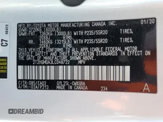 2020 Lexus RX 450h with VIN 2T2HGMDA3LC048722, listed as a Copart auction lot 56066865 with 66,558 mi miles and Salvage title. Bid and sale history available at DreamBid. Image 14.