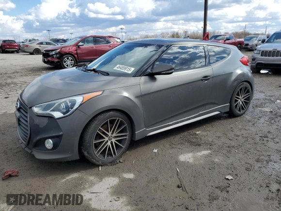 2013 Hyundai Veloster Turbo with VIN KMHTC6AE1DU124502, listed as a Copart auction lot 46489915 with 143,526 mi miles and Salvage title. Bid and sale history available at DreamBid. Image 1.