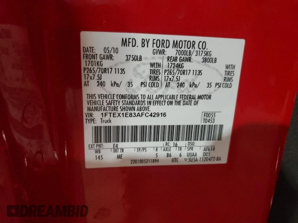 2010 Ford F-150 XL with VIN 1FTEX1E83AFC42916, listed as a Copart auction lot 50404535 with 130,903 mi miles and Salvage Title. Bid and sale history available at carsss.com. Image 12.