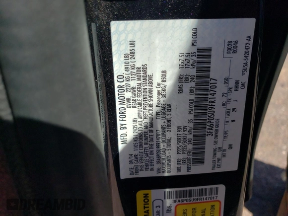 2015 Ford Fusion Energi Titanium with VIN 3FA6P0SU9FR147017, listed as a Copart auction lot 51545365 with 147,241 mi miles and Salvage Title. Bid and sale history available at carsss.com. Image 14.