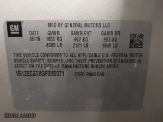 2016 Chevrolet Malibu LT with VIN 1G1ZE5ST8GF295071, listed as a IAAI auction lot 41729387 with 157,102 mi miles. Bid and sale history available at carsss.com. Image 9.