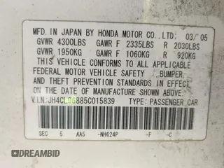 2005 Acura TSX with VIN JH4CL96885C015839, listed as a IAAI auction lot 42121969 with 251,529 mi miles. Bid and sale history available at carsss.com. Image 9.