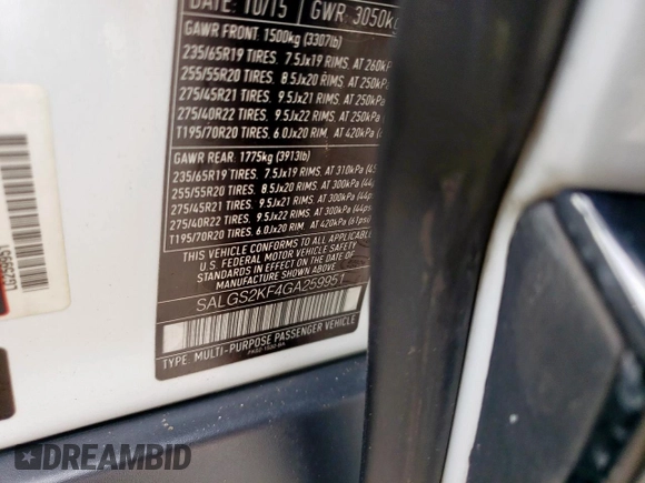 2016 Land Rover Range Rover HSE with VIN SALGS2KF4GA259951, listed as a Copart auction lot 55079395 with 126,560 mi miles and Clean title. Bid and sale history available at DreamBid. Image 13.