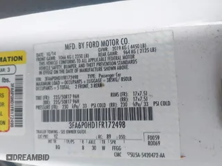 2015 Ford Fusion SE with VIN 3FA6P0HD1FR172498, listed as a IAAI auction lot 41958330 with 123,354 mi miles. Bid and sale history available at carsss.com. Image 9.