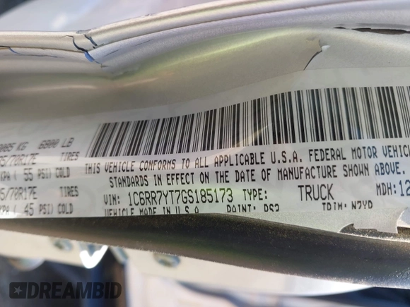 2016 Ram 1500 Rebel z VIN 1C6RR7YT7GS185173, wystawiony jako IAAI lot #42033684 z przebiegiem 152 758 mil mil oraz . Historia ofert i sprzedaży dostępna na DreamBid. Obrazek 9.