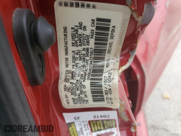 2010 Toyota Corolla with VIN 1NXBU4EE9AZ370913, listed as a Copart auction lot 45695665 with Not provided miles and Salvage title. Bid and sale history available at DreamBid. Image 13.