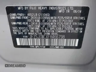 2015 Subaru Forester 2.0XT Touring with VIN JF2SJGWC4FH466798, listed as a IAAI auction lot 41868783 with 203,846 mi miles. Bid and sale history available at carsss.com. Image 9.