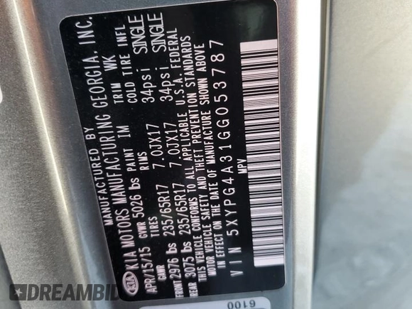 2016 Kia Sorento LX with VIN 5XYPG4A31GG053787, listed as a Copart auction lot 48758835 with 250,582 mi miles and Salvage Title. Bid and sale history available at carsss.com. Image 13.
