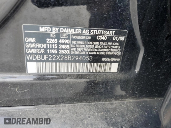 2008 Mercedes-Benz E 320 with VIN WDBUF22X28B294053, listed as a Copart auction lot 51842435 with 194,732 mi miles and Clean Title. Bid and sale history available at DreamBid. Image 12.