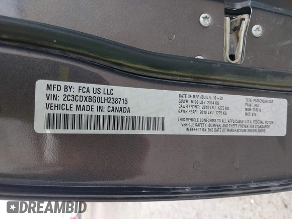 2020 Dodge Charger SXT z VIN 2C3CDXBG0LH238715, wystawiony jako IAAI lot #42078887 z przebiegiem 116 418 mil mil oraz . Historia ofert i sprzedaży dostępna na DreamBid. Obrazek 9.