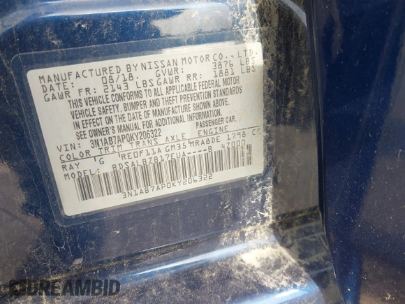 2019 Nissan Sentra S with VIN 3N1AB7AP0KY206322, listed as a IAAI auction lot 42292637 with 92,425 mi miles and . Bid and sale history available at DreamBid. Image 9.