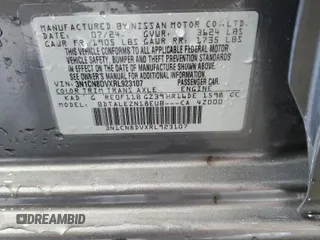 2024 Nissan Versa S with VIN 3N1CN8DVXRL923107, listed as a Copart auction lot 59899525 with 20,566 mi miles and Salvage title. Bid and sale history available at DreamBid. Image 12.