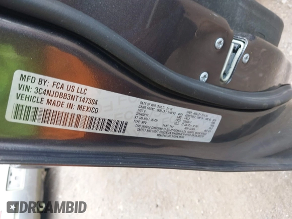 2022 Jeep Compass Latitude с VIN 3C4NJDBB3NT147304, выставлен на аукционе IAAI как лот 42420712 с пробегом 44 768 миль миль и . История ставок и продаж доступна на DreamBid. Изображение 9.