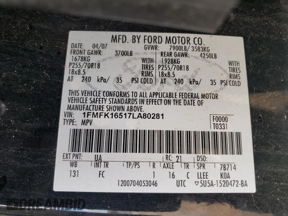 2007 Ford Expedition Max XLT with VIN 1FMFK16517LA80281, listed as a Copart auction lot 79677384 with 184,679 mi miles and Salvage title. Bid and sale history available at DreamBid. Image 13.