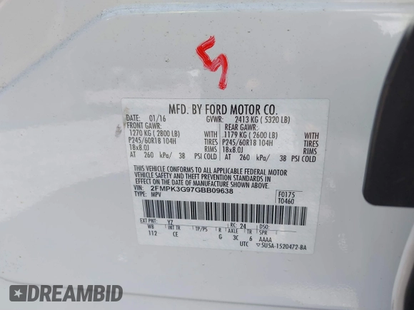 2016 Ford Edge SE with VIN 2FMPK3G97GBB09638, listed as a IAAI auction lot 42572339 with 50,102 mi miles and . Bid and sale history available at DreamBid. Image 9.