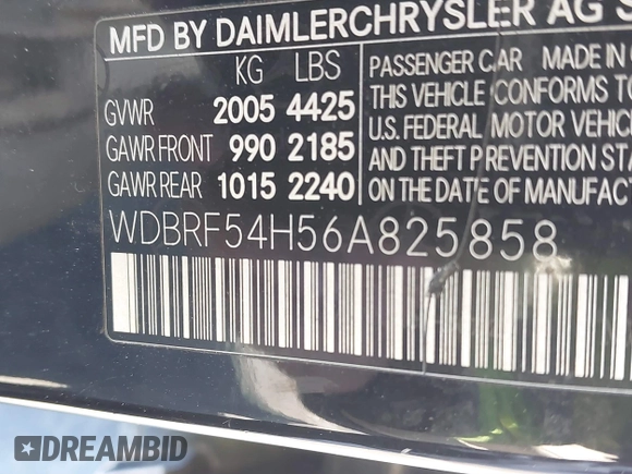 2006 Mercedes-Benz C 280 Luxury with VIN WDBRF54H56A825858, listed as a IAAI auction lot 41860629 with 228,039 mi miles and . Bid and sale history available at DreamBid. Image 9.