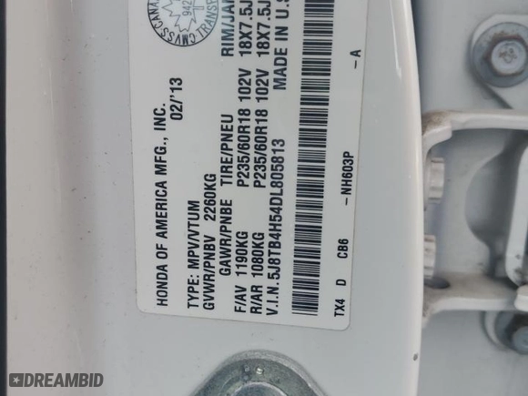 2013 Acura RDX Tech Pkg with VIN 5J8TB4H54DL805813, listed as a Copart auction lot 51788045 with 196,570 mi miles and Salvage Title. Bid and sale history available at carsss.com. Image 13.