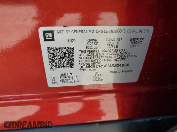 2021 Chevrolet Blazer LT z VIN 3GNKBCRS6MS524834, wystawiony jako Copart lot #63138245 z przebiegiem 28 387 mil mil oraz Nie do naprawy • Non repairable. Historia ofert i sprzedaży dostępna na DreamBid. Obrazek 13.