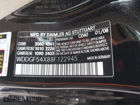 2008 Mercedes-Benz C 300 Sport with VIN WDDGF54X88F122945, listed as a IAAI auction lot 42465577 with 178,574 mi miles and . Bid and sale history available at DreamBid. Image 9.