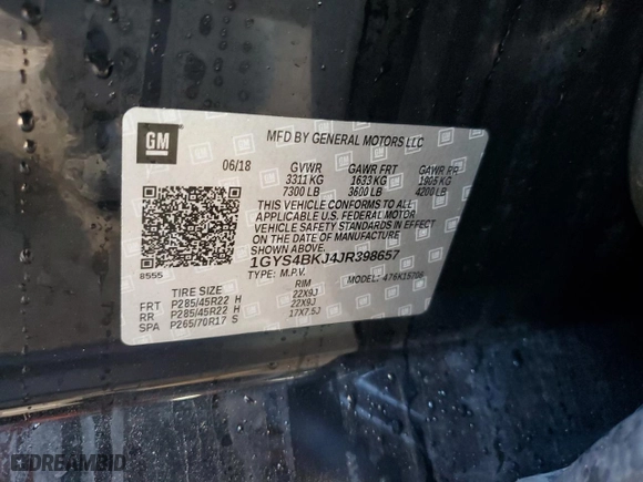 2018 Cadillac Escalade Luxury with VIN 1GYS4BKJ4JR398657, listed as a Copart auction lot 72763792 with 0 mi miles. Bid and sale history available at carsss.com. Image 14.
