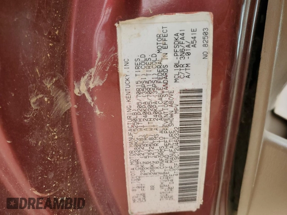 2002 Toyota Sienna CE with VIN 4T3ZF19C72U462322, listed as a Copart auction lot 47813745 with 0 mi miles and Salvage Title. Bid and sale history available at carsss.com. Image 14.