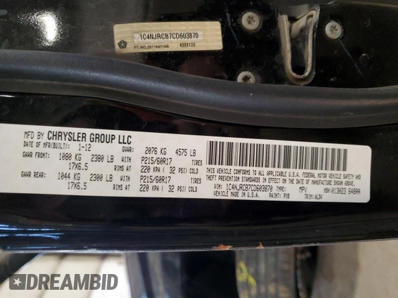 2012 Jeep Patriot Limited with VIN 1C4NJRCB7CD603870, listed as a Copart auction lot 44593145 with 147,676 mi miles and Salvage Title. Bid and sale history available at carsss.com. Image 16.