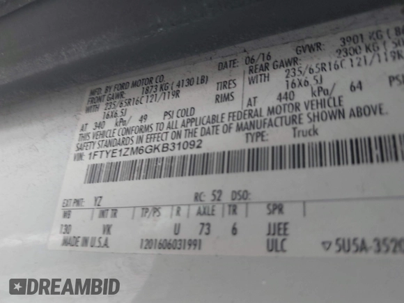 2016 Ford Transit Cargo with VIN 1FTYE1ZM6GKB31092, listed as a IAAI auction lot 41882428 with 261,937 mi miles and . Bid and sale history available at carsss.com. Image 9.