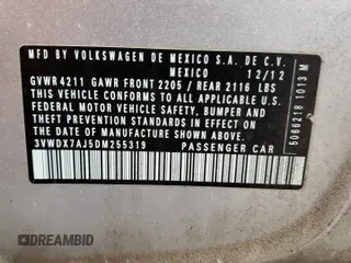 2013 Volkswagen Jetta SE z VIN 3VWDX7AJ5DM255319, wystawiony jako Copart lot #53966435 z przebiegiem 155 561 mil mil oraz Szkoda całkowita • Salvage title. Historia ofert i sprzedaży dostępna na DreamBid. Obrazek 12.