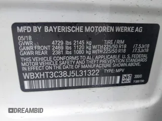 2018 BMW X1 xDrive28i with VIN WBXHT3C38J5L31322, listed as a IAAI auction lot 42260190 with 70,266 mi miles and . Bid and sale history available at DreamBid. Image 9.