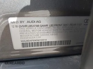 2019 Audi A8 L with VIN WAU8DAF89KN010314, listed as a IAAI auction lot 41767695 with 1 mi miles. Bid and sale history available at carsss.com. Image 9.