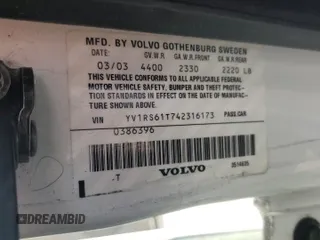 2004 Volvo S60 with VIN YV1RS61T742316173, listed as a Copart auction lot 47857165 with 154,508 mi miles and Salvage Title. Bid and sale history available at carsss.com. Image 12.