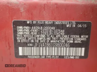 2016 Subaru WRX с VIN JF1VA1B61G9800246, выставлен на аукционе Copart как лот 54247115 с пробегом 131 466 миль миль и Чистый • Clean title. История ставок и продаж доступна на DreamBid. Изображение 12.