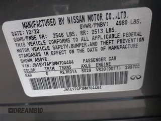 2021 Infiniti Q50 Pure with VIN JN1EV7AP3MM704464, listed as a IAAI auction lot 41915813 with 28,596 mi miles and . Bid and sale history available at DreamBid. Image 9.