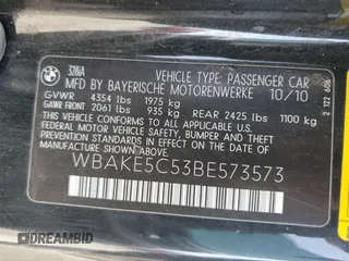 2011 BMW 3 Series 328i with VIN WBAKE5C53BE573573, listed as a Copart auction lot 71417684 with 191,413 mi miles and Salvage title. Bid and sale history available at DreamBid. Image 12.