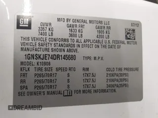 2013 Chevrolet Suburban LT with VIN 1GNSKJE74DR145680, listed as a IAAI auction lot 42114209 with 178,052 mi miles. Bid and sale history available at carsss.com. Image 9.