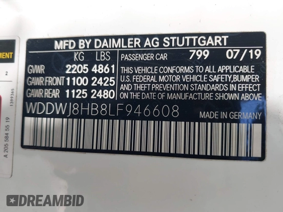 2020 Mercedes-Benz C 63 S AMG with VIN WDDWJ8HB8LF946608, listed as a IAAI auction lot 41162275 with 45,499 mi miles and . Bid and sale history available at DreamBid. Image 9.