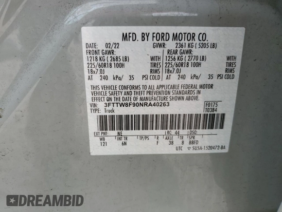 2022 Ford Maverick XL z VIN 3FTTW8F90NRA40263, wystawiony jako Copart lot #52483885 z przebiegiem 42 704 mil mil oraz Szkoda całkowita • Salvage title. Historia ofert i sprzedaży dostępna na DreamBid. Obrazek 13.