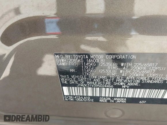 2009 Toyota RAV4 Ltd with VIN JTMZK31V395024466, listed as a IAAI auction lot 41883729 with 176,332 mi miles. Bid and sale history available at carsss.com. Image 9.