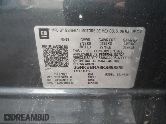 2019 Chevrolet Blazer z VIN 3GNKBBRA6KS658869, wystawiony jako Copart lot #52779275 z przebiegiem 114 870 mil mil oraz Szkoda całkowita • Salvage title. Historia ofert i sprzedaży dostępna na DreamBid. Obrazek 13.