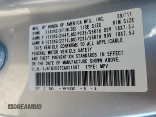 2012 Acura RDX Tech Pkg with VIN 5J8TB2H57CA001097, listed as a Copart auction lot 86794334 with 118,226 mi miles and Salvage Title. Bid and sale history available at carsss.com. Image 13.