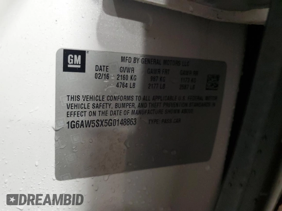 2016 Cadillac CTS AWD with VIN 1G6AW5SX5G0148863, listed as a Copart auction lot 61611945 with 74,530 mi miles and Salvage title. Bid and sale history available at DreamBid. Image 12.