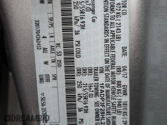 2017 Ford Focus SE z VIN 1FADP3F28HL270925, wystawiony jako Copart lot #56149505 z przebiegiem 27 544 mil mil oraz Szkoda całkowita • Salvage title. Historia ofert i sprzedaży dostępna na DreamBid. Obrazek 13.