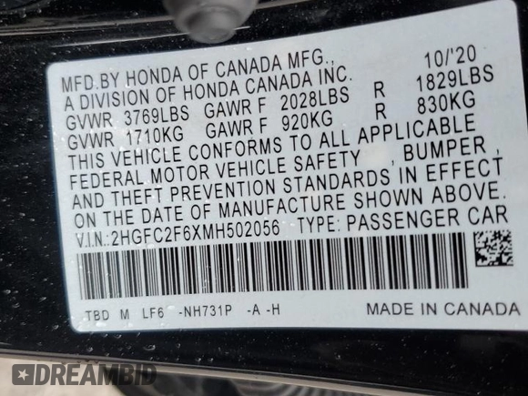 2021 Honda Civic LX z VIN 2HGFC2F6XMH502056, wystawiony jako Copart lot #54393025 z przebiegiem 57 080 mil mil oraz Czysty tytuł • Clean title. Historia ofert i sprzedaży dostępna na DreamBid. Obrazek 12.